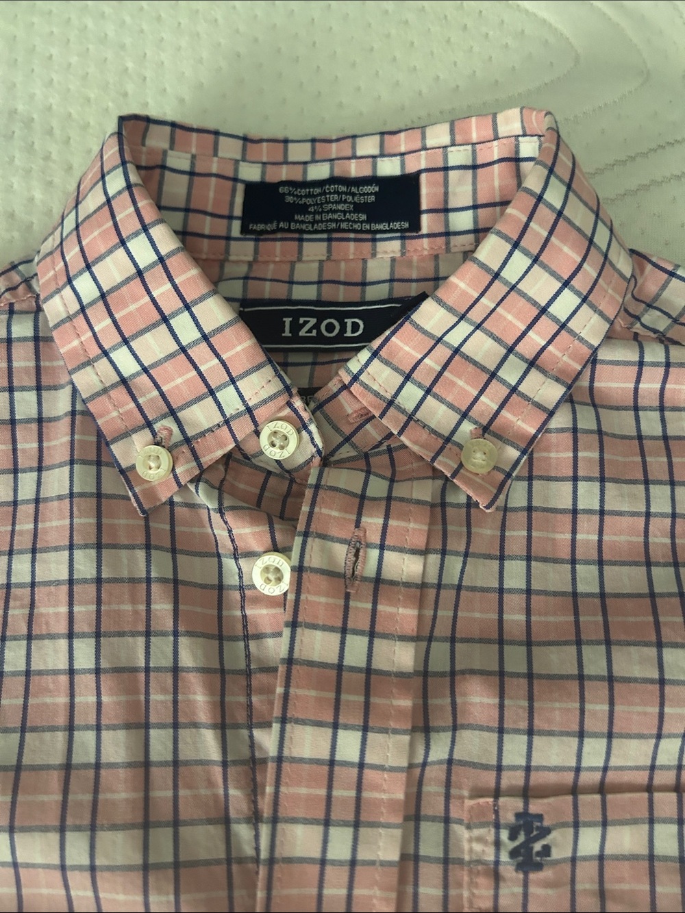 Izod Pink and Navy Plaid Button-Down Shirt